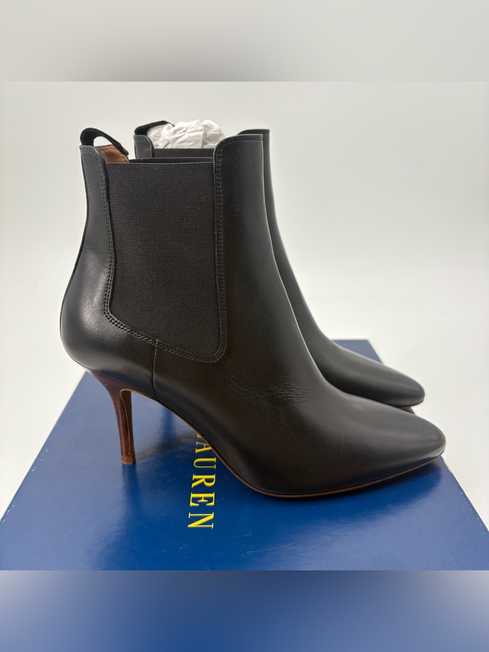 Polo Ralph Lauren Chelsea Kitten Vachetta Black Leather Booties